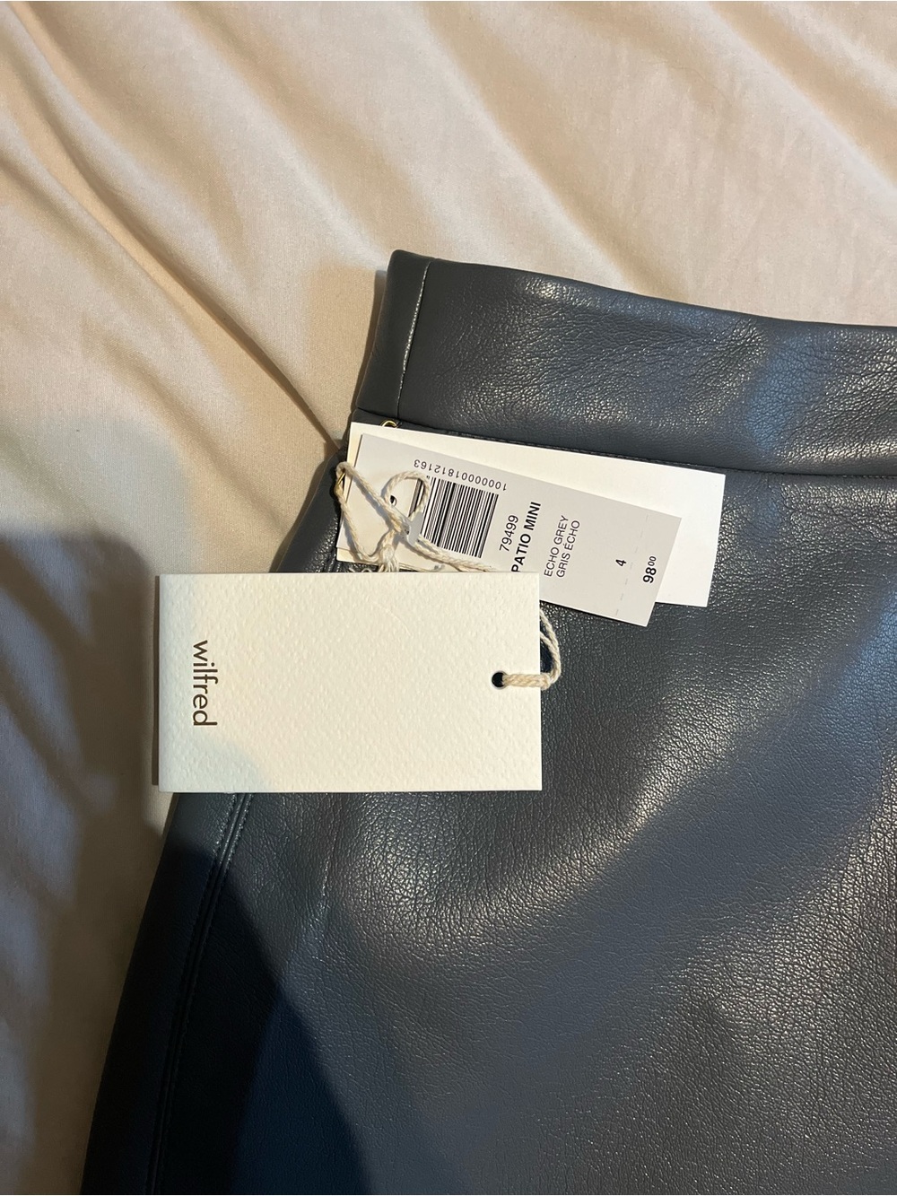 Wilfred Gray Faux Leather Mini Skirt with Zip Waist